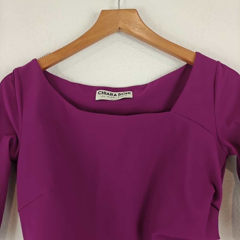 Chiara Boni La Petite Robe Magenta Ruched Sheath Dress 6 Luxury Stretch Cocktail - Picture 6 of 16